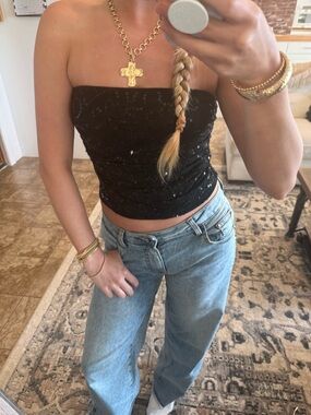 wild fable Black Sequin Strapless Tube Top